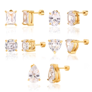 Set van 5 gouden titanium stalen oorbellen met diverse zirkonia stenen en schroefsluitingen