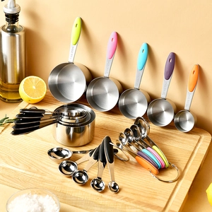 10-piece stainless steel measuring cups and spoons set with colorful silicone handles
