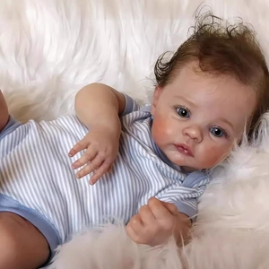 Lifelike Reborn Baby Doll Silicone Soft Realistic Simulation Newborn Toy With Implanted Hair Blue Eyes Striped Romper For Kids