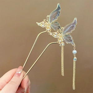 Épingle à cheveux papillon de style chinois avec franges dorées élégantes