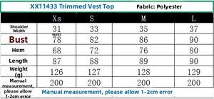 Detailed sizing chart and material info for the sleeveless sailor collar vest top