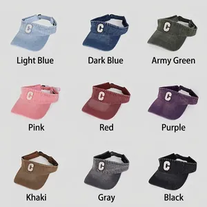 Denim visor hats in nine colors with embroidered letter C for casual summer sun protection