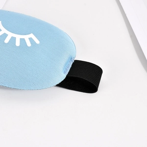3D light-blocking light blue sleep mask with cute white eyelash pattern and elastic strap