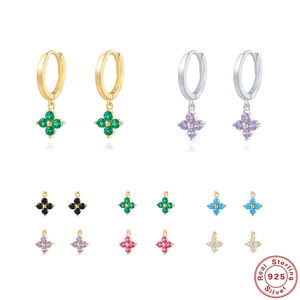 925 Sterling Silver Clover Flower Drop Earrings For Women Zirconia Inlaid Gold Silver Dangle Earrings Daily Office Jewelry Gift