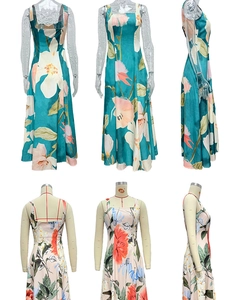 Detail view of floral vintage maxi dresses with square neck and elegant A-line silhouette
