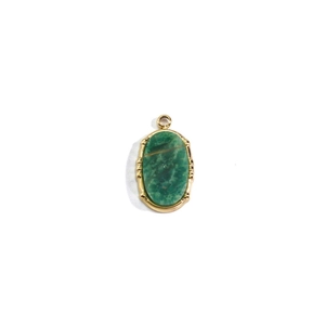 Detail of green oval natural gemstone pendant with gold stainless steel frame