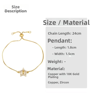 Detail of 18K gold plated bracelet with star charm and colorful zircon inlay