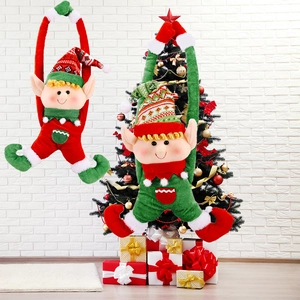 Set of two Christmas elf plush ornaments in red and green for festive home holiday decor