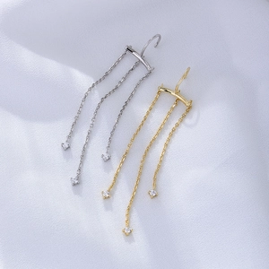 Elegant s925 sterling silver tassel drop earrings in gold and silver finish with zircons
