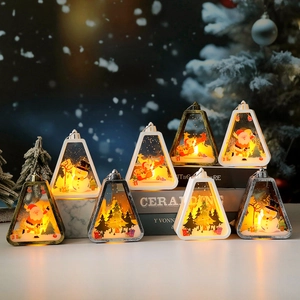 LED Christmas lantern with Santa and reindeer motifs in bronze, silver and white finish