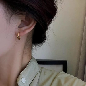 Boucles D'Oreilles Créoles Géométriques Acier Inoxydable Plaqué Or 18 Carats Minimaliste Bijoux Pour Femmes
