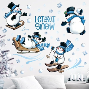 Winter Christmas wall decals featuring blue snowmen and Let It Snow lettering for home decor