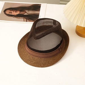 Atmungsaktiver Herren Sonnenhut mit Mesh-Krone und brauner Strohkrempe für Sommer