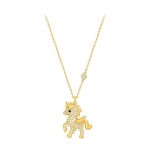 Gold unicorn pendant necklace with pavé cubic zirconia and crystal chain accent
