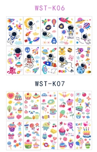 Colorful kids temporary tattoo stickers set featuring space and dessert cartoon designs