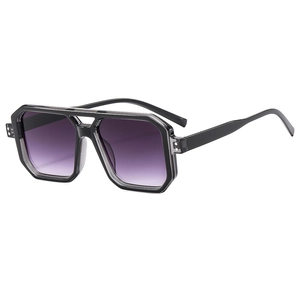 Fashionable retro pilot sunglasses with translucent grey frame and purple gradient lenses