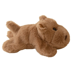 Simpatico cane di peluche marrone in morbida pelliccia sintetica su bianco