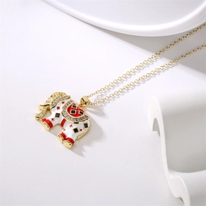 Detailed view of elephant pendant necklace with zircon stones and colorful enamel finish