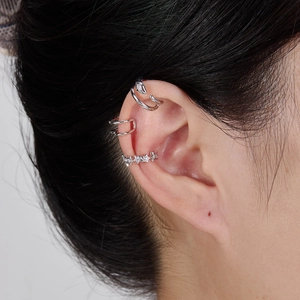 Set of S925 sterling silver ear cuffs with star and snake designs for non-pierced ears