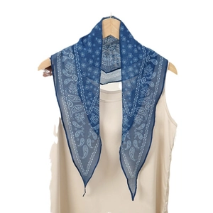 Classic blue paisley print bandana in a lightweight silk-like sheer fabric finish