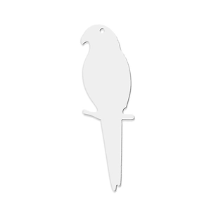 Detailed macro view of a parrot-shaped stainless steel pendant with a small top hole