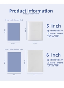 Detailed size specification chart for 5-inch and 6-inch frosted PP photo albums