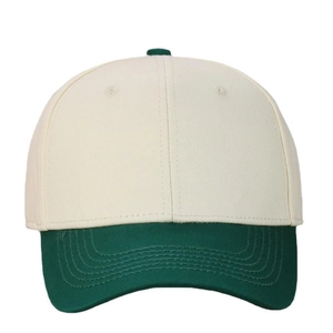 Classic two-tone panel baseball cap in cream and forest green with curved brim detail