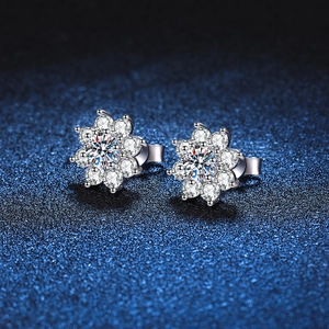 Sparkling S925 sterling silver sunflower stud earrings with 1 carat moissanite stones