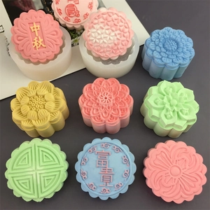 Round Lotus Mooncake Mold Silicone Traditional Flower Pattern For DIY Baking Soap Chocolate Jelly Festival Celebration