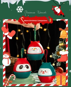 Three-piece Christmas tumbler ornament set featuring snowman and panda designs