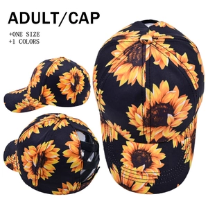Sunflower Print Baseball Cap Cotton Ponytail Messy Bun Design Summer Sunshade Casual Fashion For Women
