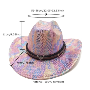 Iridescent snakeskin western cowboy hat with metal bull head detail for outdoor fashion