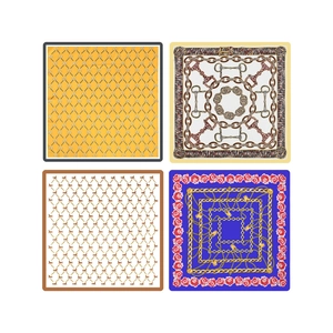 Set of four 70x70 vintage horse and chain pattern silk scarves in various elegant prints