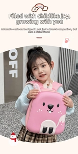 Pink cartoon squirrel backpack for toddlers featuring cute 3D ears on the shell surface