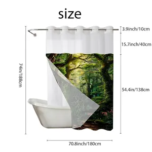 Dual-layer waffle weave forest shower curtain with 180x188cm dimensions and tree pattern