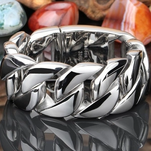 Chunky silver 316L stainless steel Cuban chain bracelet for men with polished finish