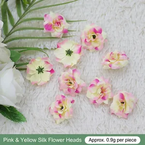 Artificial pink and yellow gradient silk flower heads for wedding and party decorations