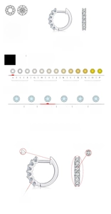 Technical chart of S925 silver moissanite hoop earrings showing D color and VVS1 clarity