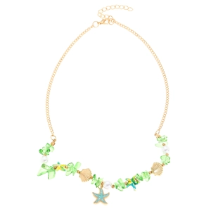 Goldene Halskette mit blauem Seestern, weißer Perle und grünen Steinen für Strand-Looks