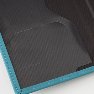 Premium passport holder with clear card slots and durable fabric lining for travel.