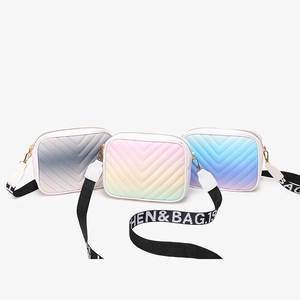 Women Gradient PU Leather Crossbody Bag V-Shaped Quilted Camera Bag Wide Letter Fabric Strap Fashion Daily