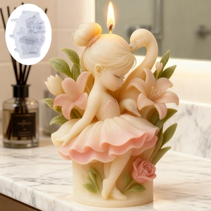 Detailed macro view of ballet girl, swan and lily embossed candle made from silicone mold