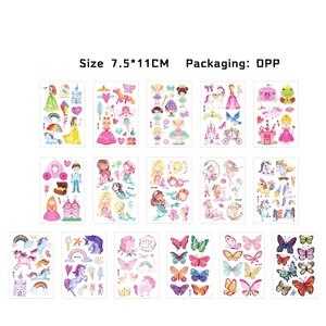 Waterproof glitter temporary tattoos for girls featuring 16 unicorn and mermaid designs