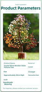 Detailed view of handmade crystal money tree with wood base standing 20cm high