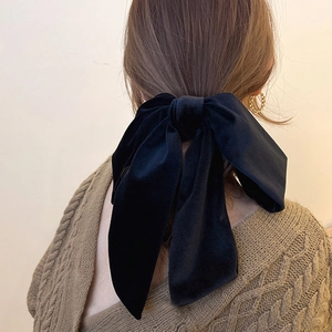 Vintage French Style Fabric Bow Streamer Scrunchie For Women Elegant Black Large Hair Tie Ribbon Hair Accessories Hair Rope