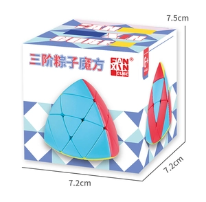 Three-layered Mastermorphix pyramid puzzle toy with retail packaging box and dimensions