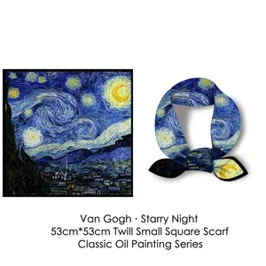 Van Gogh Starry Night oil painting style twill silk square scarf, 53x53cm size