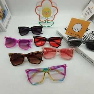 Detailed collection of colorful oversized square sunglasses with thick frames in seven shades