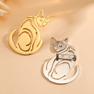 Minimalist Cat Brooch Pin Stainless Steel Hollow Out Animal Silhouette Chic Lapel Jewelry Accessory For Women Men