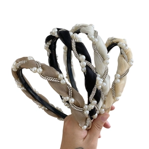 Twisted fabric headbands with artificial pearls and rhinestones in four elegant colors